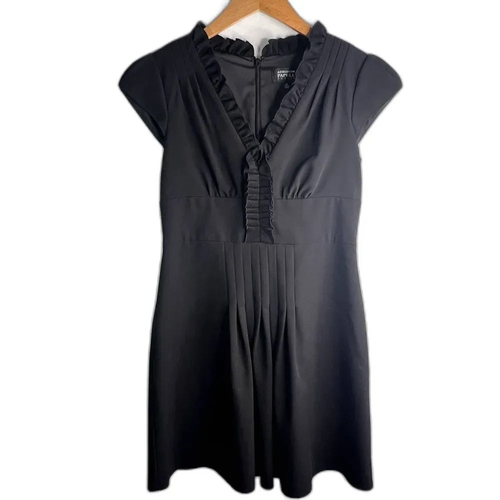 Adrianna Papell Black‎ Pintuck Ruffle Dress Size 4P